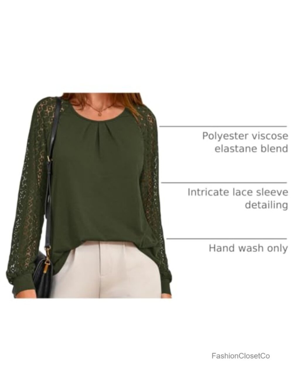 Women's Lace Long Sleeve Tunic Top Blouse Scoop Neck Casual - Picture 3 of 6